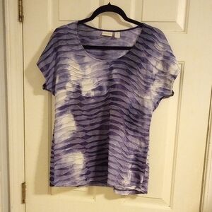 Chico's Purple and White Wave Pattern Short Sleeve Top